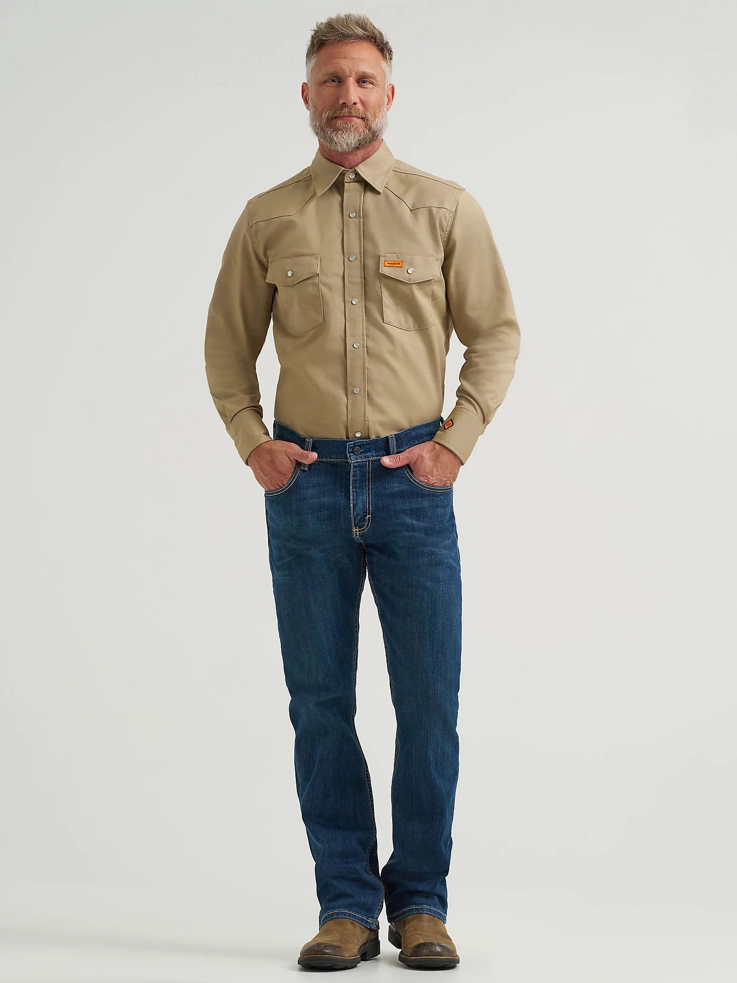 FR12140 | FR Western Snap Solid Twill Work Shirt in Khaki