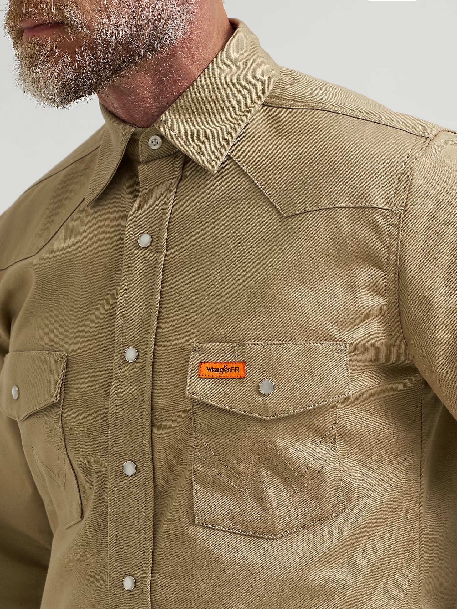 FR12140 | FR Western Snap Solid Twill Work Shirt in Khaki