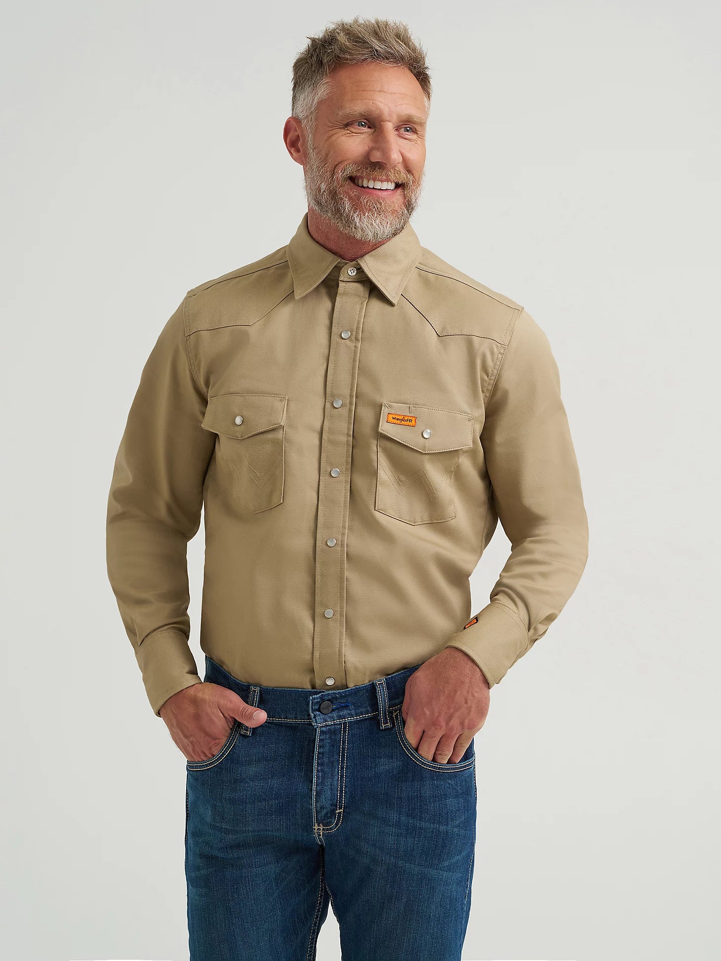 FR12140 | FR Western Snap Solid Twill Work Shirt in Khaki