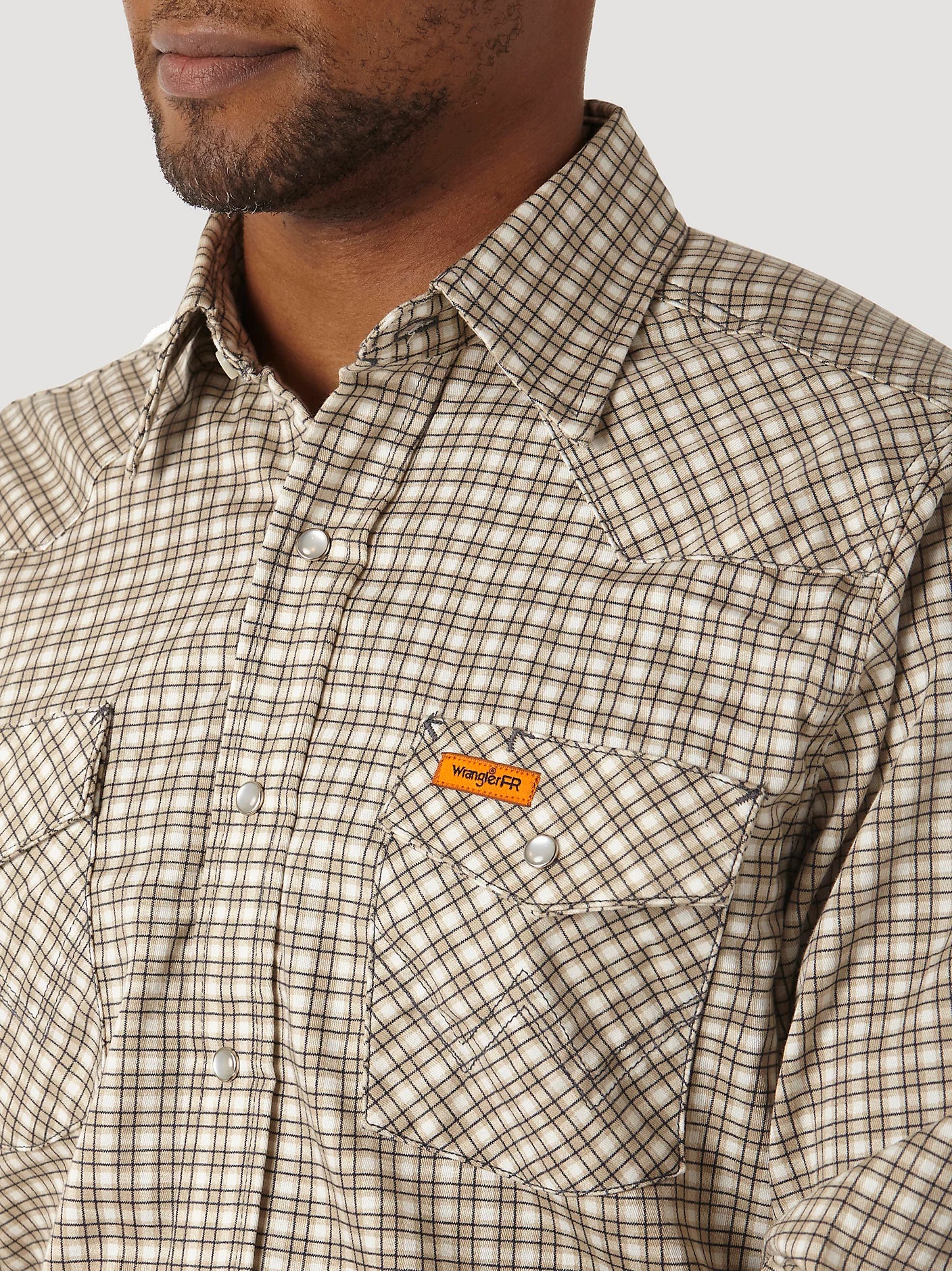 FR124MM | FR Western Snap Plaid Shirt in Khaki/White
