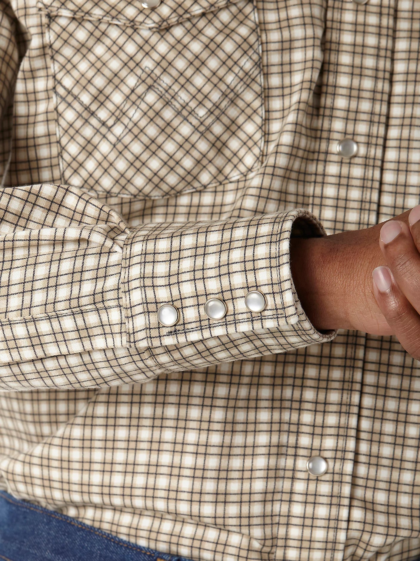 FR124MM | FR Western Snap Plaid Shirt in Khaki/White