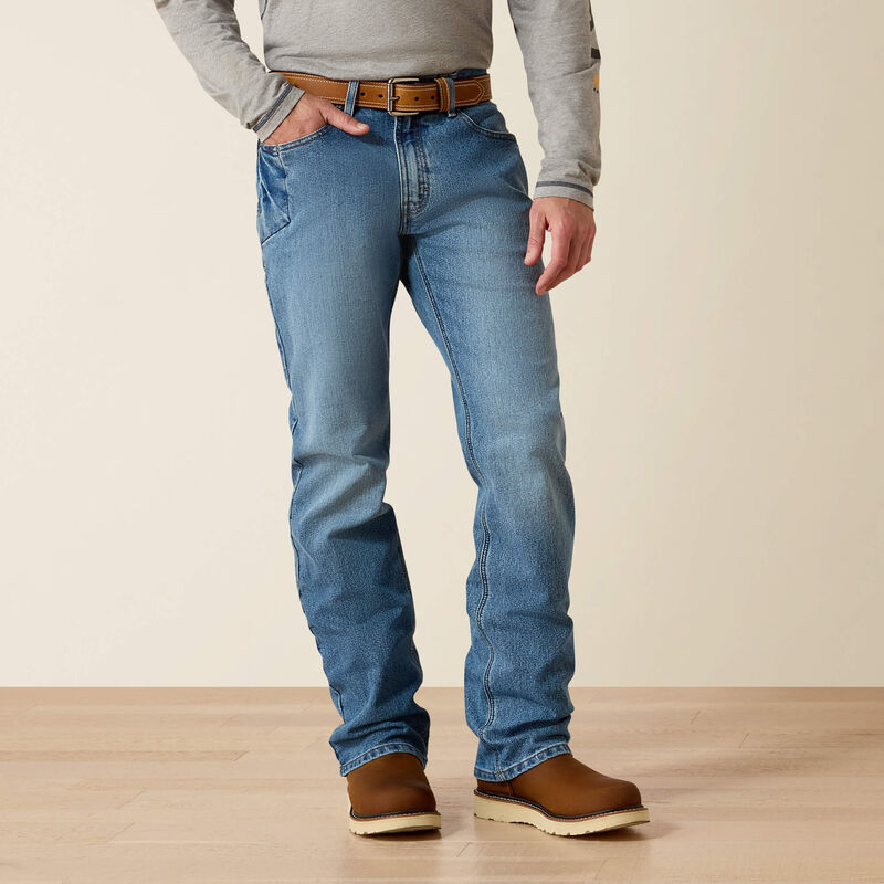10021854 | Ariat NON-FR Rebar M4 Relaxed DuraStretch Boot Cut Jeans - Blue Haze