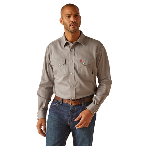 10048446 | FR Solid Snap Work Shirt in Silver Fox