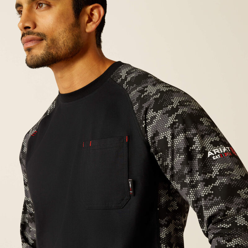 10052090 | FR AC Stretch Camo Baseball T-Shirt in Black/Grey Camo