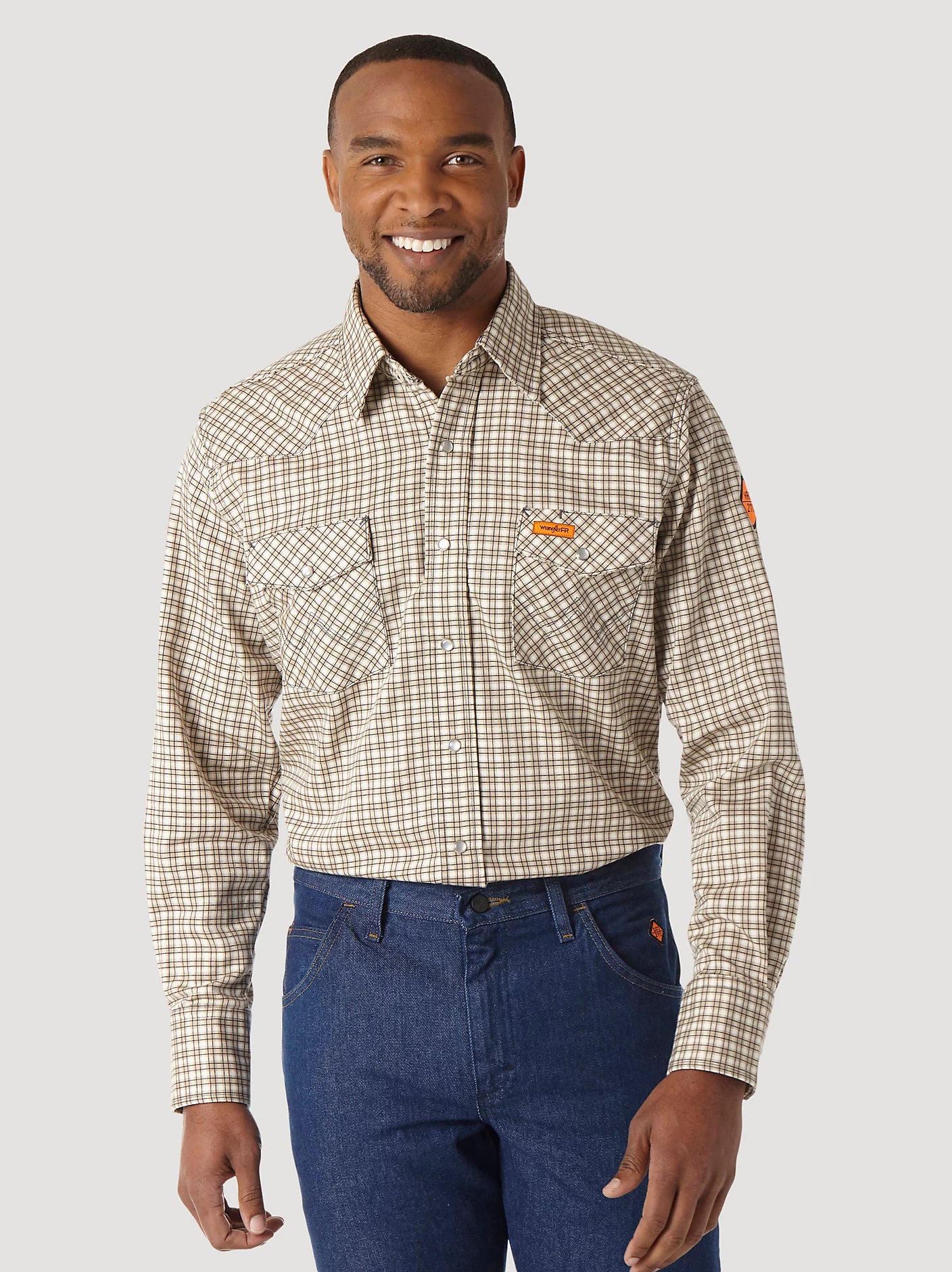 FR124MM | FR Western Snap Plaid Shirt in Khaki/White