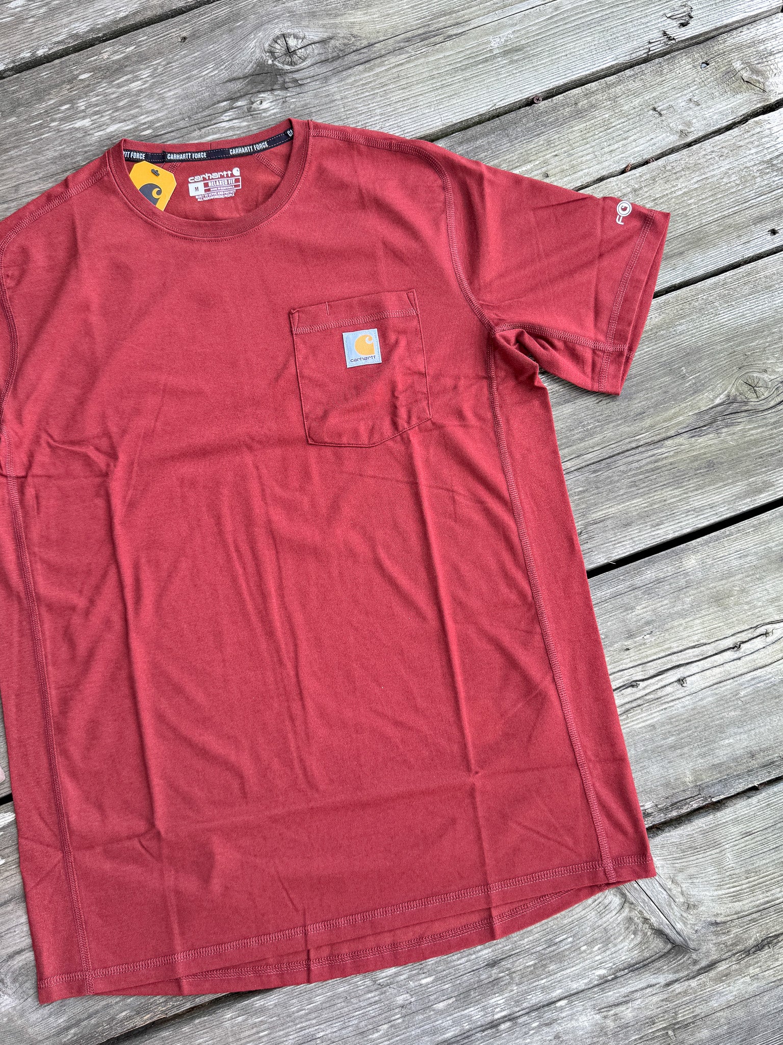 106652-Rd9 | Force Relaxed Fit Short-Sleeve Pocket T-Shirt in Dark Spice Red Heather
