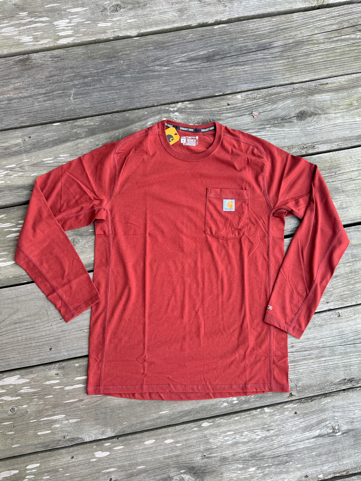 106656-Rd9 | Force Relaxed Fit Long-Sleeve Pocket T-Shirt in Dark Spiced Red Heather