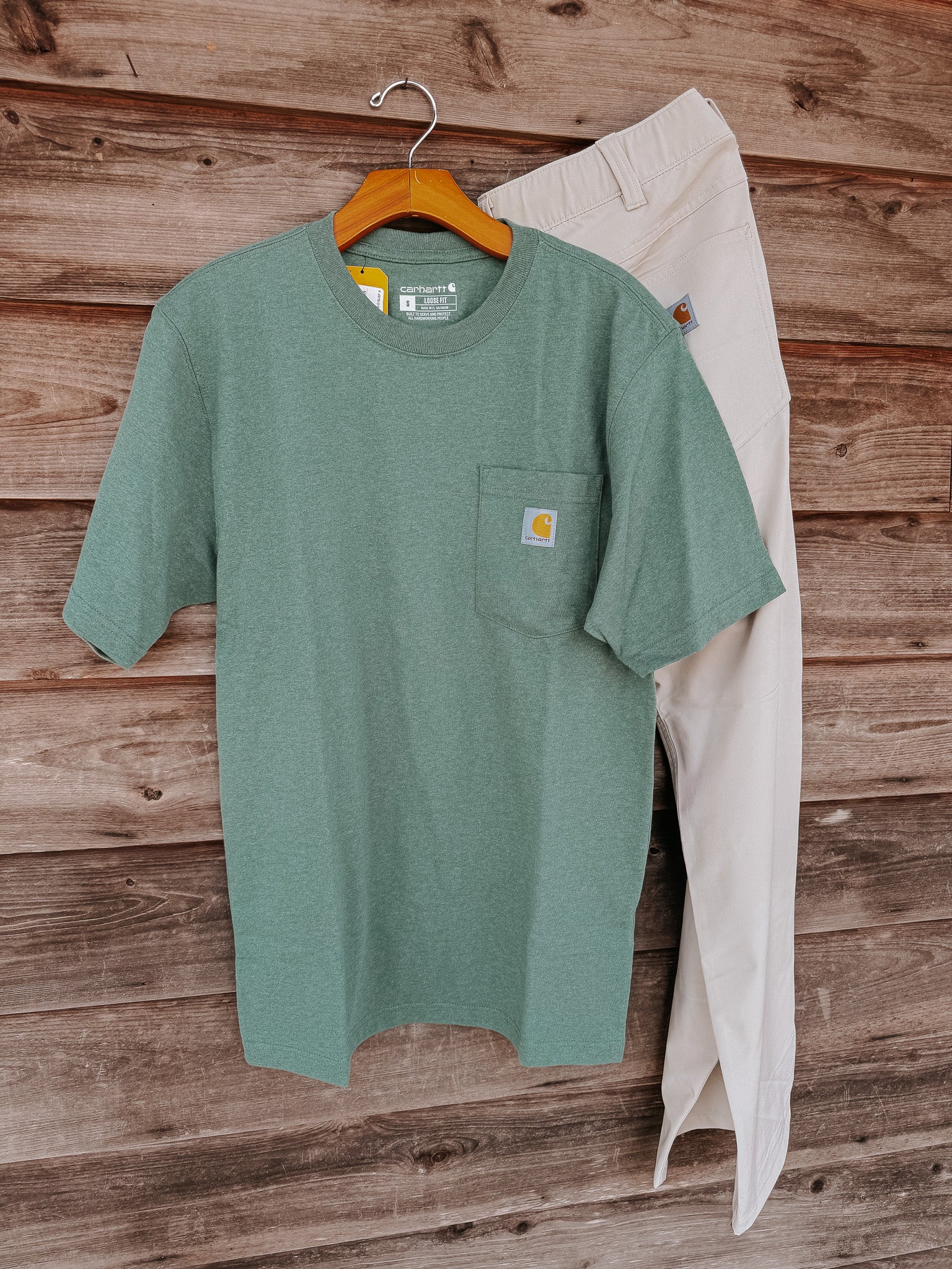 K87-GO6 | Loose Fit Heavyweight Short-Sleeve Pocket T-Shirt in Green Slate Heather