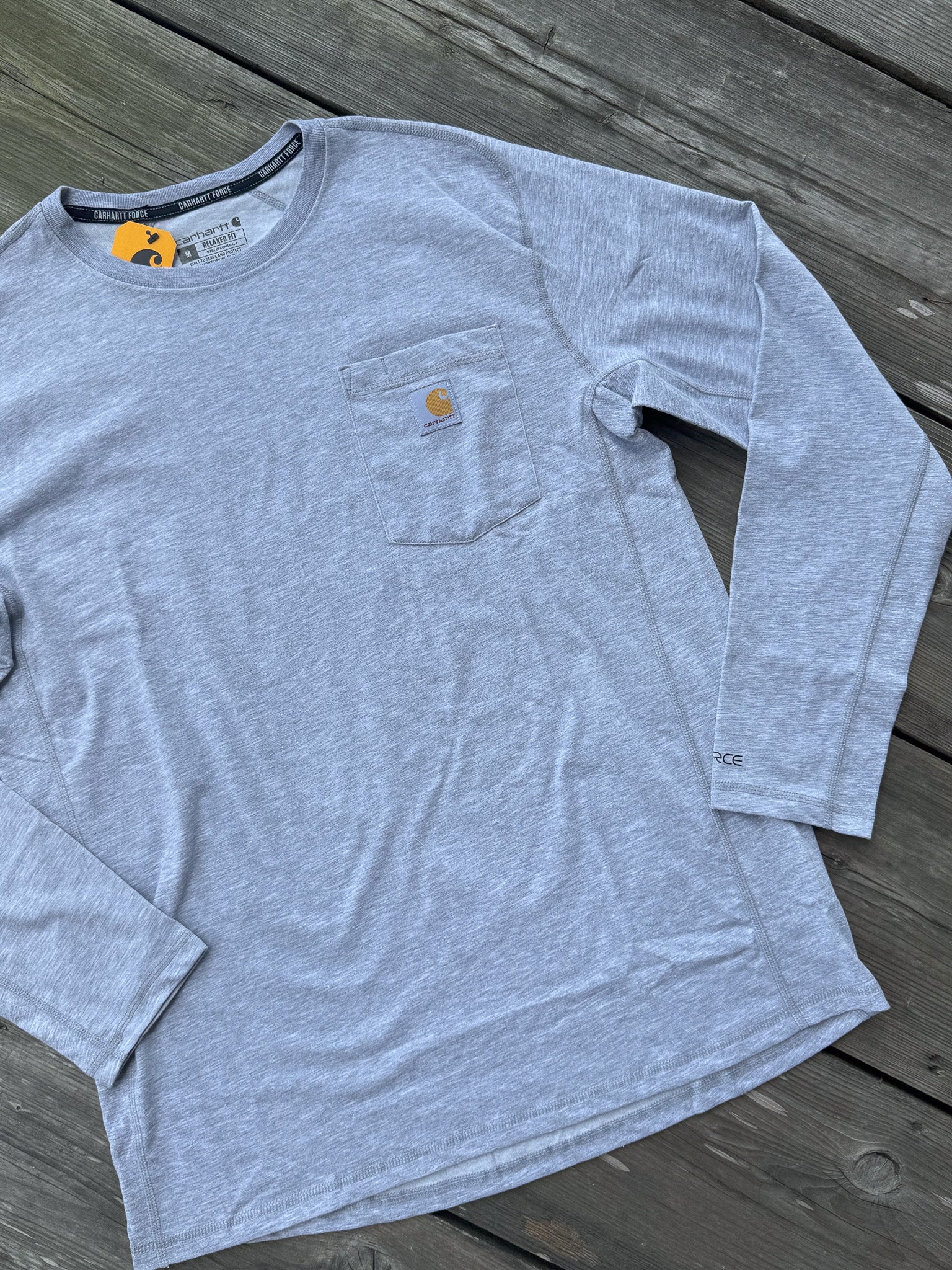 106656-Hgy | Force Relaxed Fit Long-Sleeve Pocket T-Shirt in Heather Grey