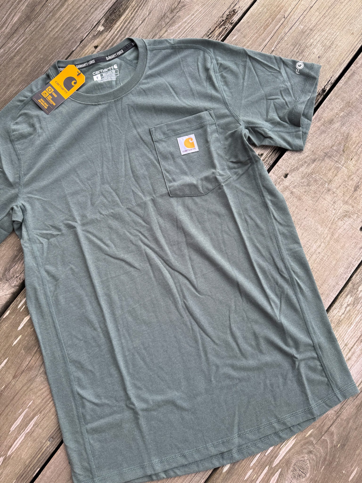 106652-GI6 | Force Relaxed Fit Midweight Pocket T-Shirt in Forestry Heather Green