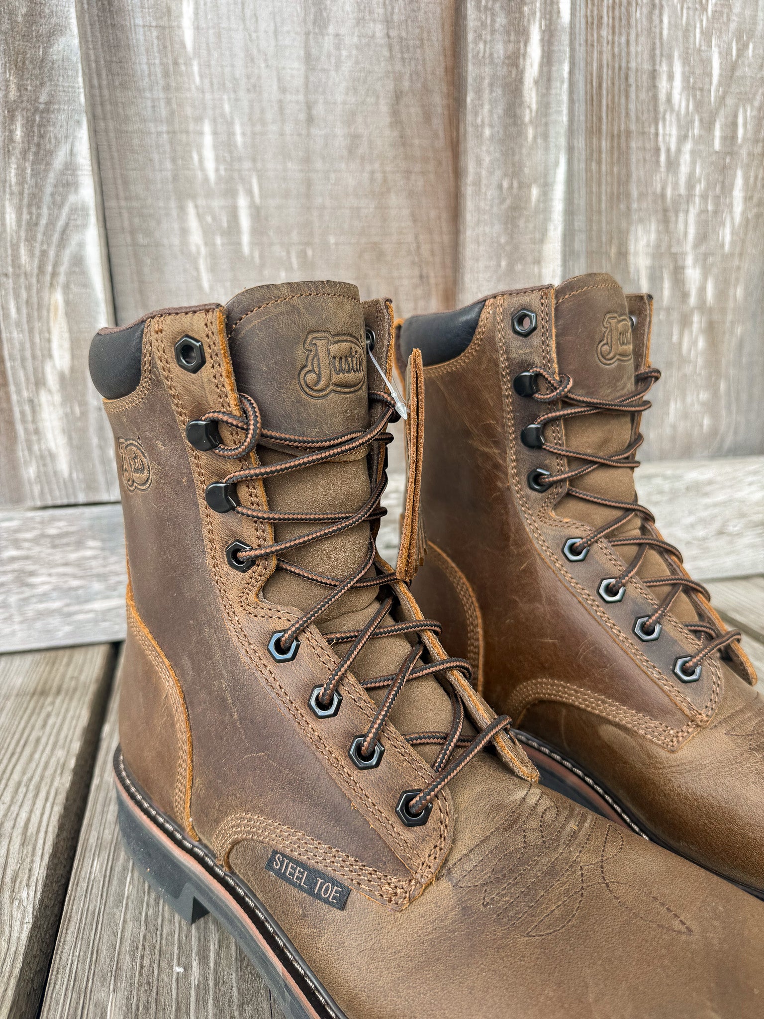 SE682 | Pulley Lace Up Square Steel Toe Work Boots