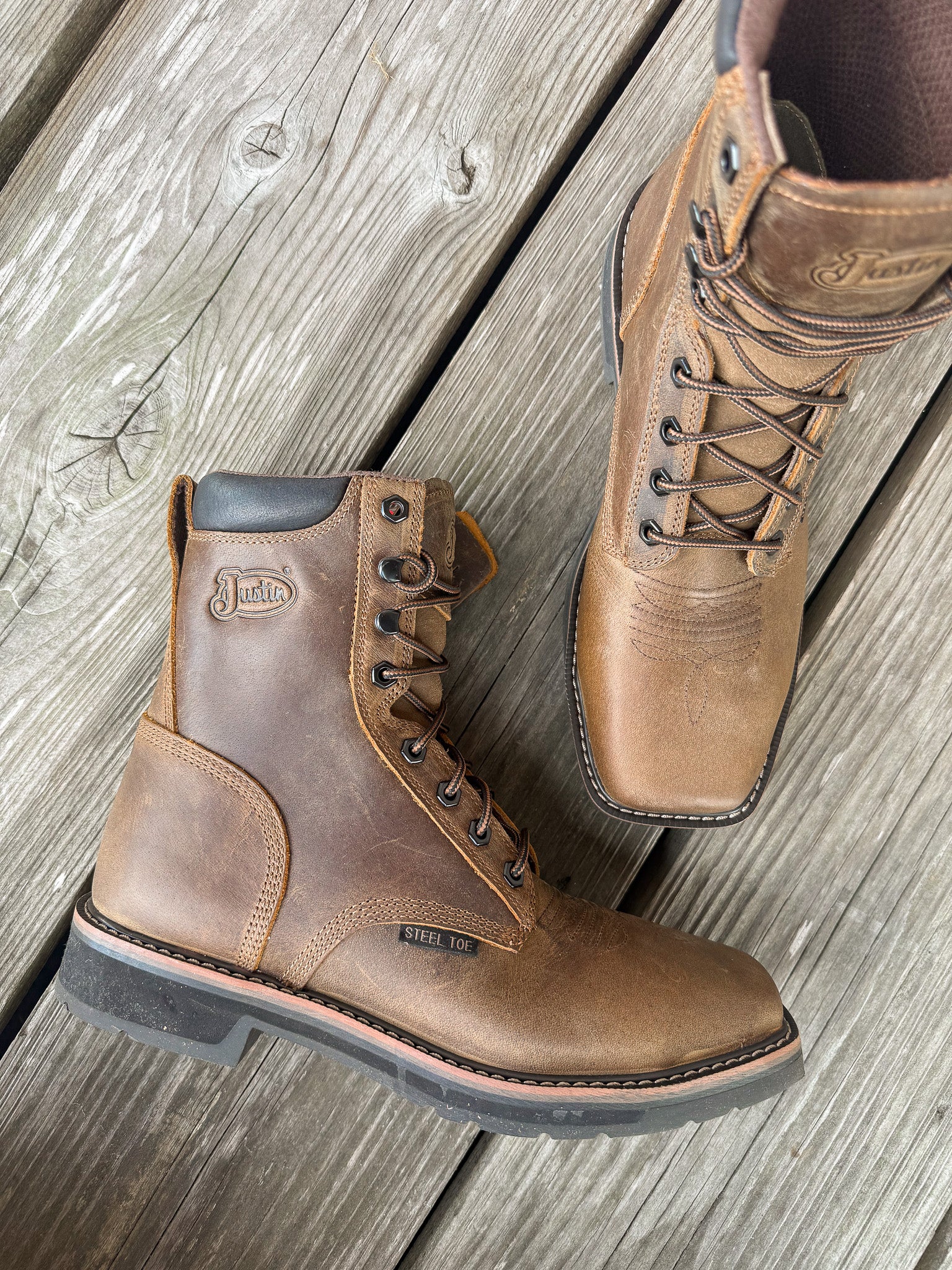 SE682 | Pulley Lace Up Square Steel Toe Work Boots