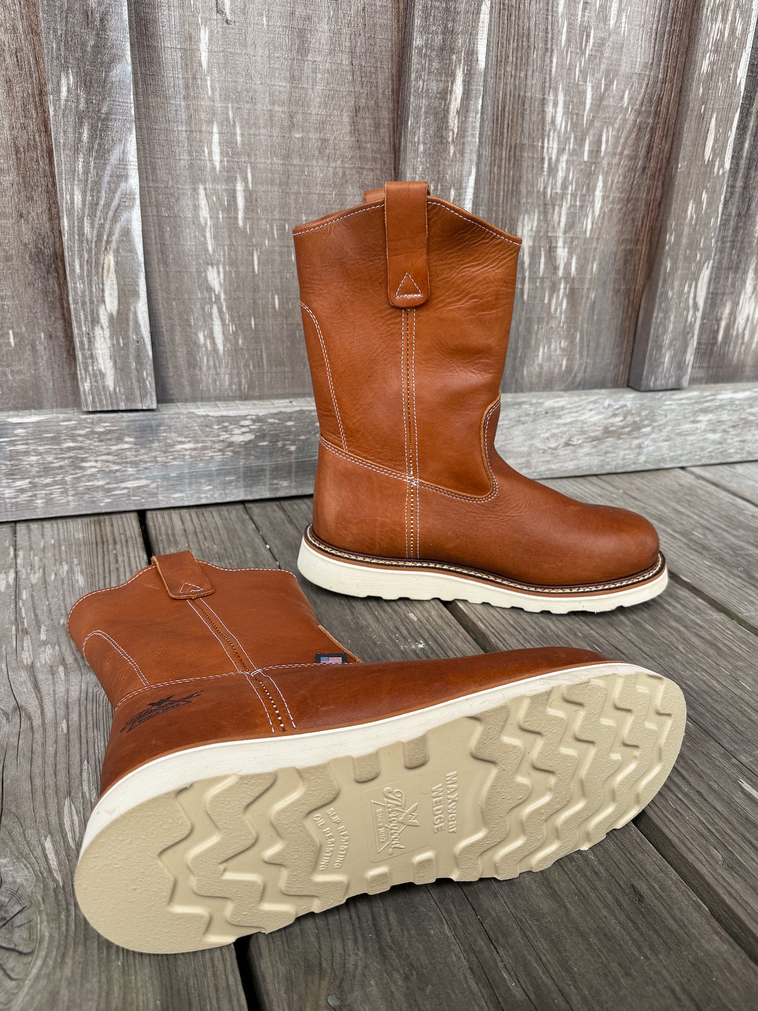 814-4208 | American Heritage Tobacco Wellington MAXWear Wedge Work Boots