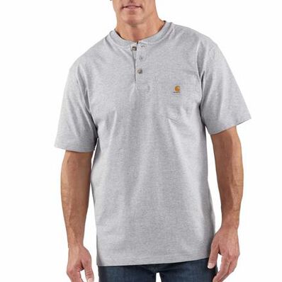 K84-HGY | Loose Fit Heavyweight Short-Sleeve Pocket Henley T-Shirt in Heather Grey