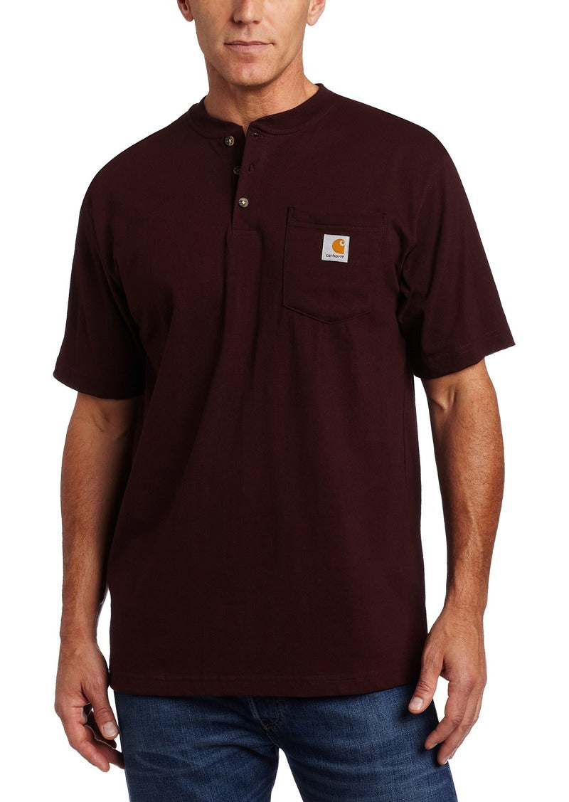 K84-PRT | Loose Fit Heavyweight Short-Sleeve Pocket Henley T-Shirt in Port