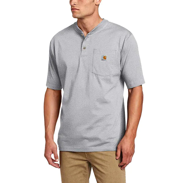 K84-HGY | Loose Fit Heavyweight Short-Sleeve Pocket Henley T-Shirt in Heather Grey