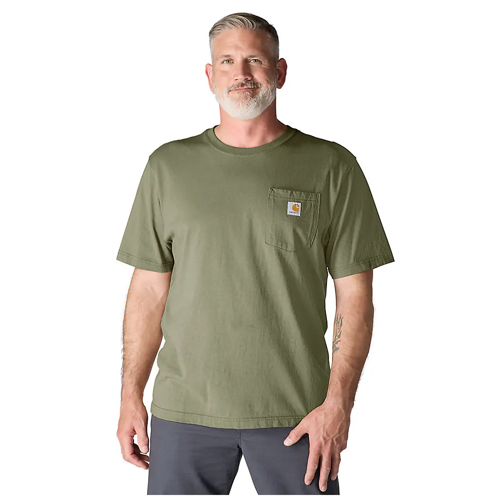 K87-Dov | Loose Fit Heavyweight Short-Sleeve Pocket T-Shirt in Dusty Olive