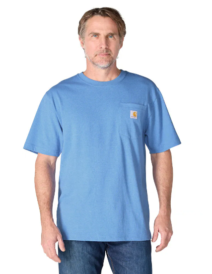 K87-HX6 | Loose Fit Heavyweight Pocket T-Shirt in Deep Workwear Blue Heather