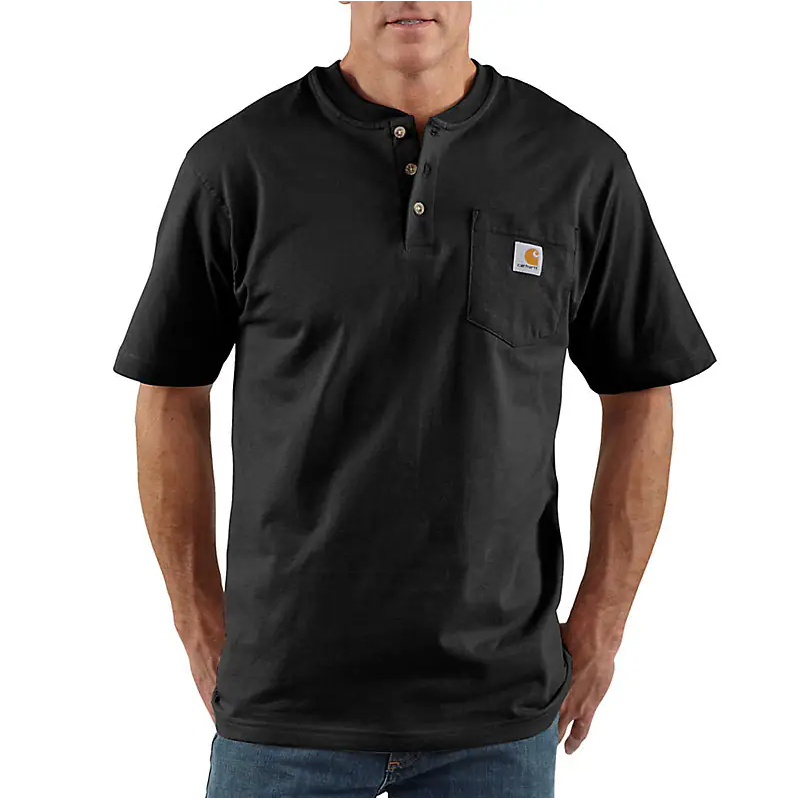 K84-BLK | Loose Fit Heavyweight Short Sleeve Pocket Henley T-Shirt in Black