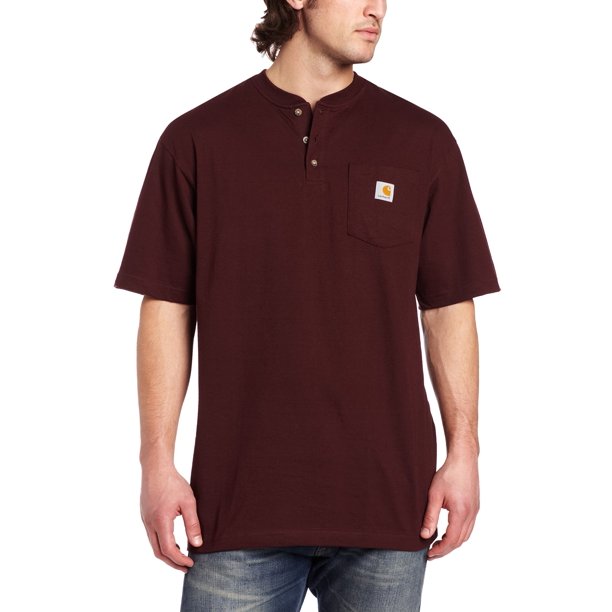 K84-PRT | Loose Fit Heavyweight Short-Sleeve Pocket Henley T-Shirt in Port
