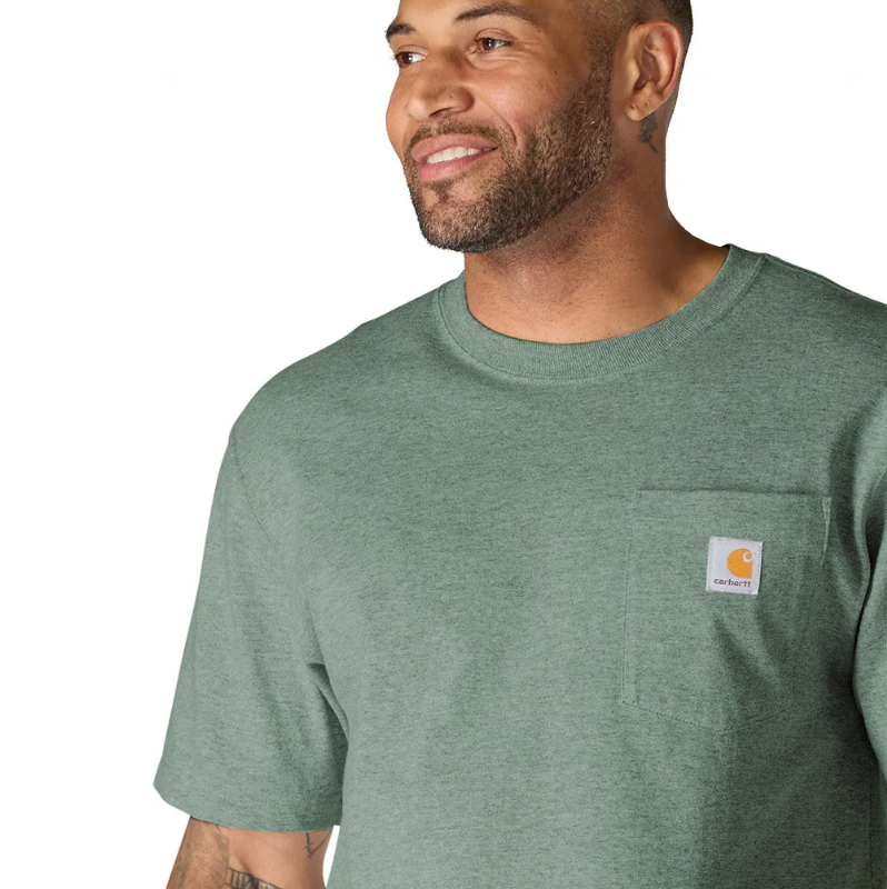 K87-GO6 | Loose Fit Heavyweight Short-Sleeve Pocket T-Shirt in Green Slate Heather